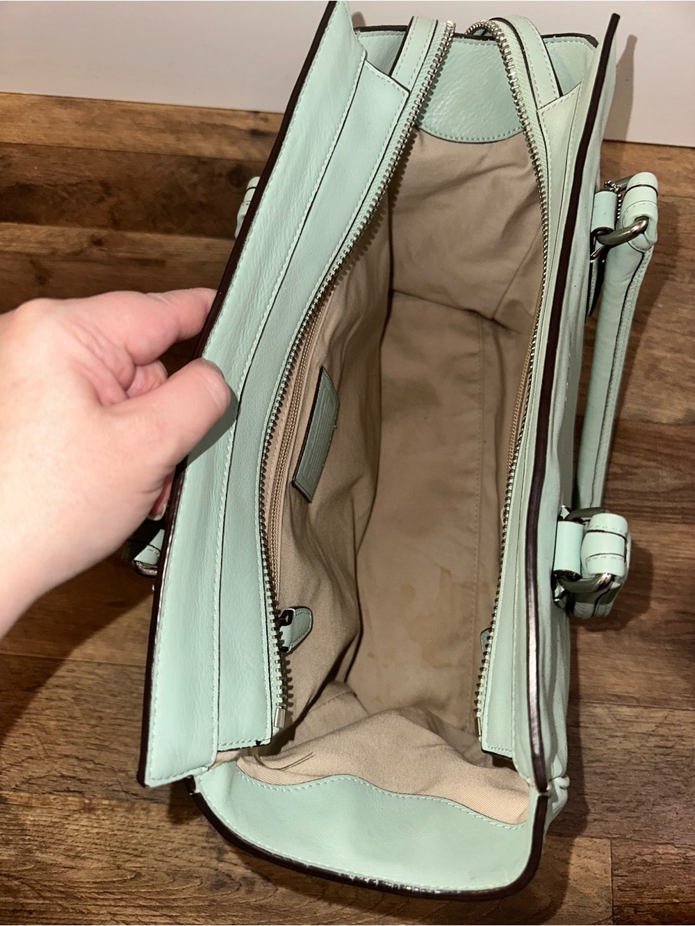 Coach Medium Candace Carryall Aqua Leather Satchel Tote 24201 - Picture 5 of 9